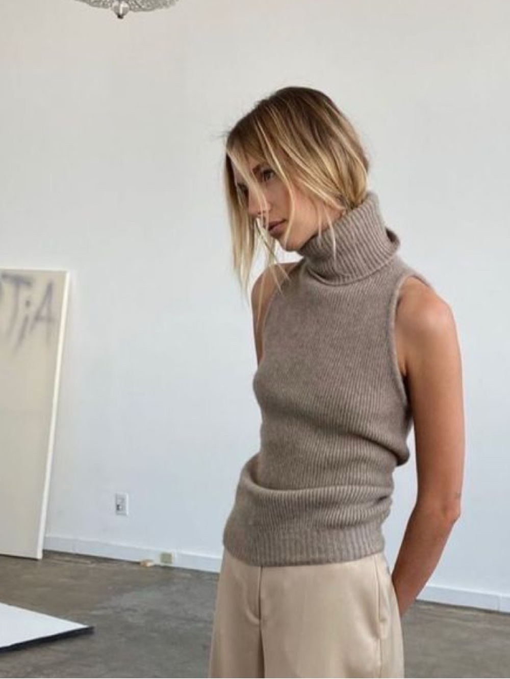 Super Thick Zara Sleeveless Turtleneck in Gray